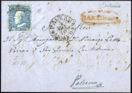 Cover PARTINICO, Ovale Rosso S.f. Su Lettera Del 3.11.1859 Per Palermo, Affrancata Con 2 Grana Azzurro, Carta Di Palermo - Sicile