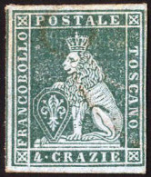 * 1851/52, 4 Cr. Verde Azzurro Su Azzurro, Nuovo Con Gomma Originale, Filigrana 1, Cert. Enzo Diena E Bolaffi (120 %), S - Toskana