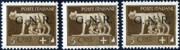 ** 1944, 5 C. Bruno Con La Soprastampa "G.N.R." Di Brescia Con Le Varietà Senza Punto Dopo "N", Punto Grosso Dopo La "N" - Sonstige & Ohne Zuordnung