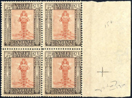 **/bof 1921, 15 C. Bruno E Arancio Della Serie "Pittorica" Con Centro CAPOVOLTO, Blocco Di Quattro Nuovo Con Gomma Origi - Libyen