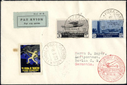 Cover 1932, Due Aerogrammi Del 8.3.1932 Da Tripoli A Roma E Berlino, Il Primo Raccomandato E Affrancato Con VI. Fiera Di - Somalie