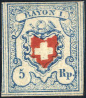 ** 1851, 5 Rp Blau/rot, Sogenanntes Hellblau, Postfrisch, Attest Von Der Weid, Mi. 9 II / 550,- Für Gefalzt - Autres & Non Classés