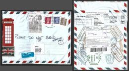 2023 UK To USA, "Last Use Non Barcode" Queen Elizabeth 8p,50p,97p,1.00 £,Map,Telephone Booth,Airmail, Pouch Cover (**) - Sin Clasificación