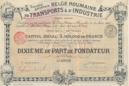 SOCIETE GENERALE BELGE -ROUMAINE DE TRANSPORTS ET D'INDUSTRIE  ANNEE 1898 - Transports