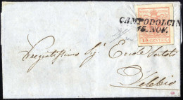 Cover Campodolcino, (SI Punti 10), Lettera Del 15.11.1857 Per Delebio Affrancata Con 15 Cent. Rosso Vermiglio Chiaro III - Lombardo-Vénétie