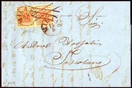 Cover Milano, (C1+a Penna Punti 8) Lettera Del 15.5 Per Toscolano Affrancata Con Coppia 15 Cent. Rosso III Tipo Carta A  - Lombardo-Vénétie