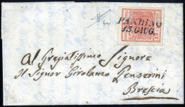 Cover Pandino, (SI Punti 12), Lettera Del 13.6.1853 Per Brescia Affrancata Con 15 Cent. Rosso Chiaro III Tipo Carta A Ma - Lombardo-Venetien