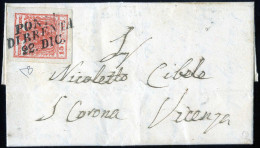 Cover Ponte Di Brenta, (SI Punti 5) Minilettera Del 22.12.1853 Per Vicenza Affrancata Con 15 Cent. Rosso III Tipo Carta  - Lombardo-Vénétie