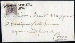 Cover Ponte In Valtellina, (SD Punti 11), Lettera Del 9.4.1851 Per Como Affrancata Con 30 Cent. Bruno I Tipo Prima Tirat - Lombardo-Venetien