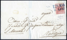 Cover Rovigo, (SD Azzurro Punti 11) Lettera Del 1.7.1850 Per Venezia Affrancata Con 15 Cent. Rosso I Tipo Prima Tiratura - Lombardo-Vénétie