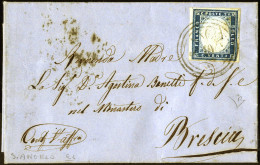 Cover S. Angelo, (C3 Punti R1) Lettera Del 10.10.1859 Per Brescia Affrancata Con 20 C. Azzurro Oltremare IV Di Sardegna, - Lombardo-Vénétie