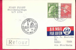 SVERIGE - FIRST FLIGHT SAS  FROM STOCKHOLM TO RIGA/MOSKVA *9.5.1956* ON OFFICIAL COVER FROM DANMARK - Lettres & Documents