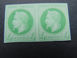 Très Rare Et Très Beau Tirage Spécial De L'expo Universelle De 1867 Du 4 Centimes En Vert-jaune Sur Vert Olive En Paire - Essais, Non-émis & Vignettes Expérimentales