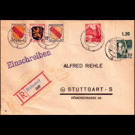 Alleiierte Besetzung 1947: Brief / Einschreibebrief | Portostufen, Eckrand, MIF Fr. Zone | Pfullendorf, Stuttgart - Libië