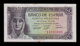 España Spain 5 Pesetas Isabel I De Castilla 1943 Pick 127 Serie I Sc- AUnc - 5 Peseten