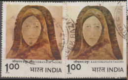 INDIA USED STAMP IN TWO DIFFERENT SHADES ON Modern INDIAN PAINTING/HEAD BY RABINDRANATH TAGORE - Collections, Lots & Séries