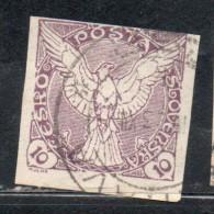 CZECHOSLOVAKIA CESKA CECOSLOVACCHIA 1918 1920 IMPERF. NEWSPAPER STAMPS WINDHOVER 10h USED USATO OBLITERE' - Timbres Pour Journaux