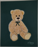 TABLEAU NOUNOURS OURS OURSON Peluche Peinture Acrylique Sur Toile Signé N.Petry - Acryl