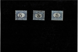 ITALIA REGNO ,"Segnatasse",5 Lire ,azzurro E Bruno ,3 Pezzi Usati ,qualita Buona - Postage Due