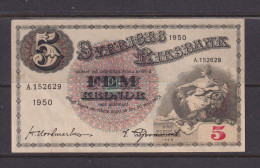 SWEDEN - 1950 5 Kronor XF Banknote As Scans - Suecia