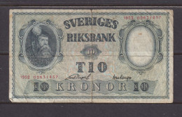 SWEDEN - 1952 10 Kronor EF/F Banknote As Scans - Suecia