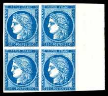 ** N°4d, 25c Bleu, Impression De 1862 En Bloc De Quatre (2ex*), Bord De Feuille Latéral, Fraîcheur Postale, R. SUP (cert - 1849-1850 Cérès
