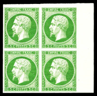 ** N°12, 5c Vert En Bloc De Quatre Coin De Feuille (1ex*), Fraîcheur Postale. SUP (certificat)  Qualité: ** - 1853-1860 Napoléon III.
