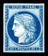 * N°37f, 20c Bleu Foncé, Impression De GRANET Non Dentelé, Fraîs, TTB (certificat)  Qualité: *  Cote: 500 Euros - 1870 Siège De Paris