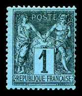 * N°84, 1c Noir Sur Bleu De Prusse, Grande Fraîcheur, R.R.R. SUPERBE (signé Calves/Brun/certificat)  Qualité: *  Cote: 1 - 1876-1898 Sage (Type II)