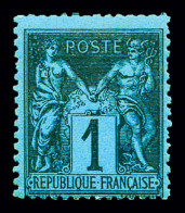 * N°84, 1c Noir Sur Bleu De Prusse, Très Belle Nuance. TB. R.R. (signé/certificats)  Qualité: *  Cote: 18000 Euros - 1876-1898 Sage (Type II)