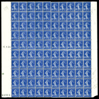 ** N°31, 10c Outremer Type IV (N°279a) En Feuille De 100 Exemplaires (séparée Au Centre), Bdf à Gauche Daté Du 6-4-34 Et - Coil Stamps