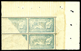 ** N°123, 5F Bleu Et Chamois, Impression Recto-verso En Bloc De Quatre Coin De Feuille, RARE Et SUP (certificat)  Qualit - Unused Stamps