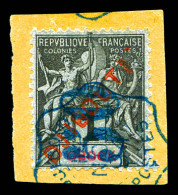 O N°3, 50c Bleu Sur 1c Noir Sur Azur Sur Son Support, Très Bon Centrage. SUP (signé Calves/certificat)  Qualité: Oblitér - Unused Stamps