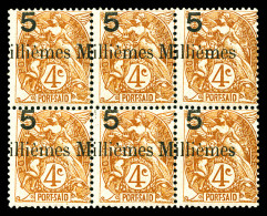 ** N°39, 5m Sur 4c Brun: Surcharge Très à Cheval Sur Bloc De 6. SUPERBE. R. (certificats)  Qualité: ** - Unused Stamps