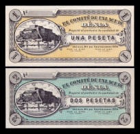 España Spain Civil War Denia Set 2 Billetes 1 2 Pesetas 1936 Sc Unc - 1-2 Pesetas