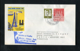 "BUNDESREPUBLIK DEUTSCHLAND" 1962, Erstflugbrief LH 156 "Stuttgart-Paris" (C113) - Premiers Vols