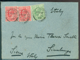 Great Britain 1908 Cover From London To Sinalunga (Siena) Italy With SG 217 (?) And 219 (?) - Storia Postale