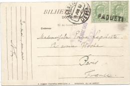 ENGLAND HALF PENNYX2 GRIFFE PAQUETE + LISOBOA 1903 PORTUGAL CARTE THEREZOPOLIS TO FRANCE - Storia Postale