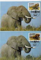 Uganda 1983 MiNr. 362a, 1988 MiNr. A 601 WWF Elephants I-II  2 MC  252,40 € - Maximumkarten