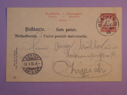 DC15  ALLEMAGNE BAYERN  BELLE CARTE ENTIER 1896 MUNCHEN A ZURICH SUISSE  ++AFF. PLAISANT+++ - Postal  Stationery
