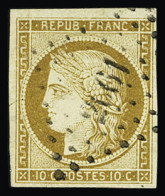 Obl N°1 10c Bistre-jaune, Obl. PC Propre, TB. Signé Calves, Scheller - 1849-1850 Cérès