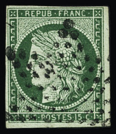 Obl N°2b, 15c Vert Foncé, Obl. étoile, TB. Certificat Calves - 1849-1850 Ceres