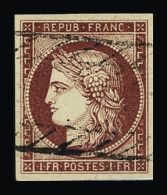 Obl N°6 1f Carmin, Obl. Grille Sans Fin, Belles Marges, TTB - 1849-1850 Ceres