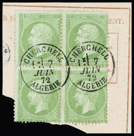 Bloc De 4,obl N°20 5c Vert En Bloc De 4 Obl. Càd Cherchell 7 Juin 72 Algerie Sur Fragment D'avis Rose, TTB - 1862 Napoléon III