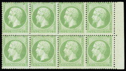 Bloc De 4,** N°20 5c Vert En Exceptionnel Bloc De 8 Bdf, Variété Deux Dents Non Perforées Sur Les Exemplaires De Droite, - 1862 Napoléon III