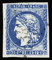 Obl N°44Aa 20c. Bleu Foncé, Obl. GC, TB. Signé JF. Brun - 1870 Emission De Bordeaux