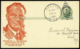 Lettre Entier CP USA 1c Vert OBL CAD "Delano Minn" (8.3.1934) Avec Effigie De Franklin Delano Roosevelt Qui Vient D'être - Autres & Non Classés