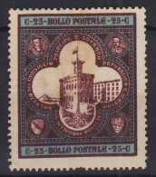 SAN MARINO 1894 PALAZZO DEL GOVERNO 25 CENTESIMI N.24 G.O MH* CENTRATO DIFETTOSO - Ongebruikt