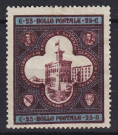 SAN MARINO 1894 PALAZZO DEL GOVERNO 25 CENTESIMI N.24 G.O MH* CENTRATO - Ongebruikt