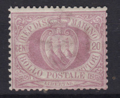 SAN MARINO 1894-99 STEMMA 20 CENTESIMI N.29 G.I MNH** BEN CENTRATO - Unused Stamps